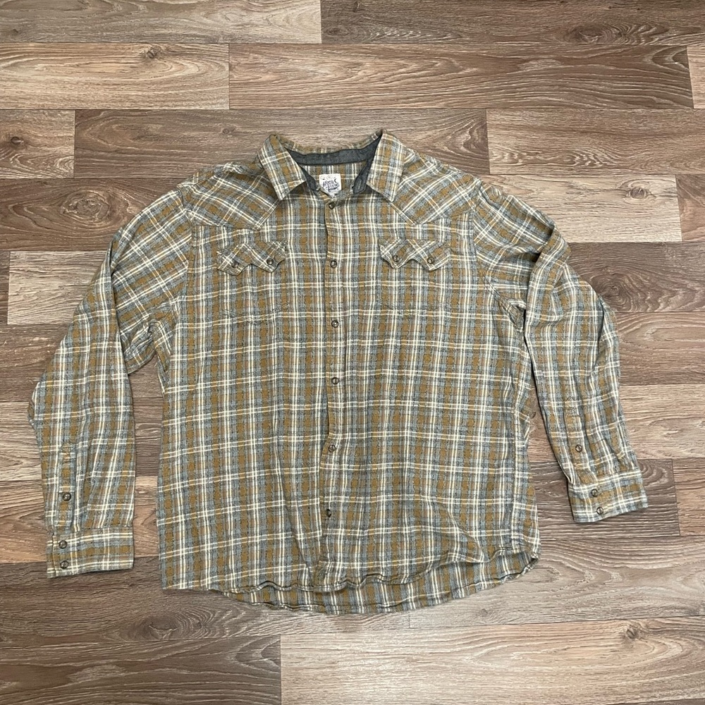 Moonshine Spirit Flannel 100% Cotton Pearl Snap Brown Plaid XXL